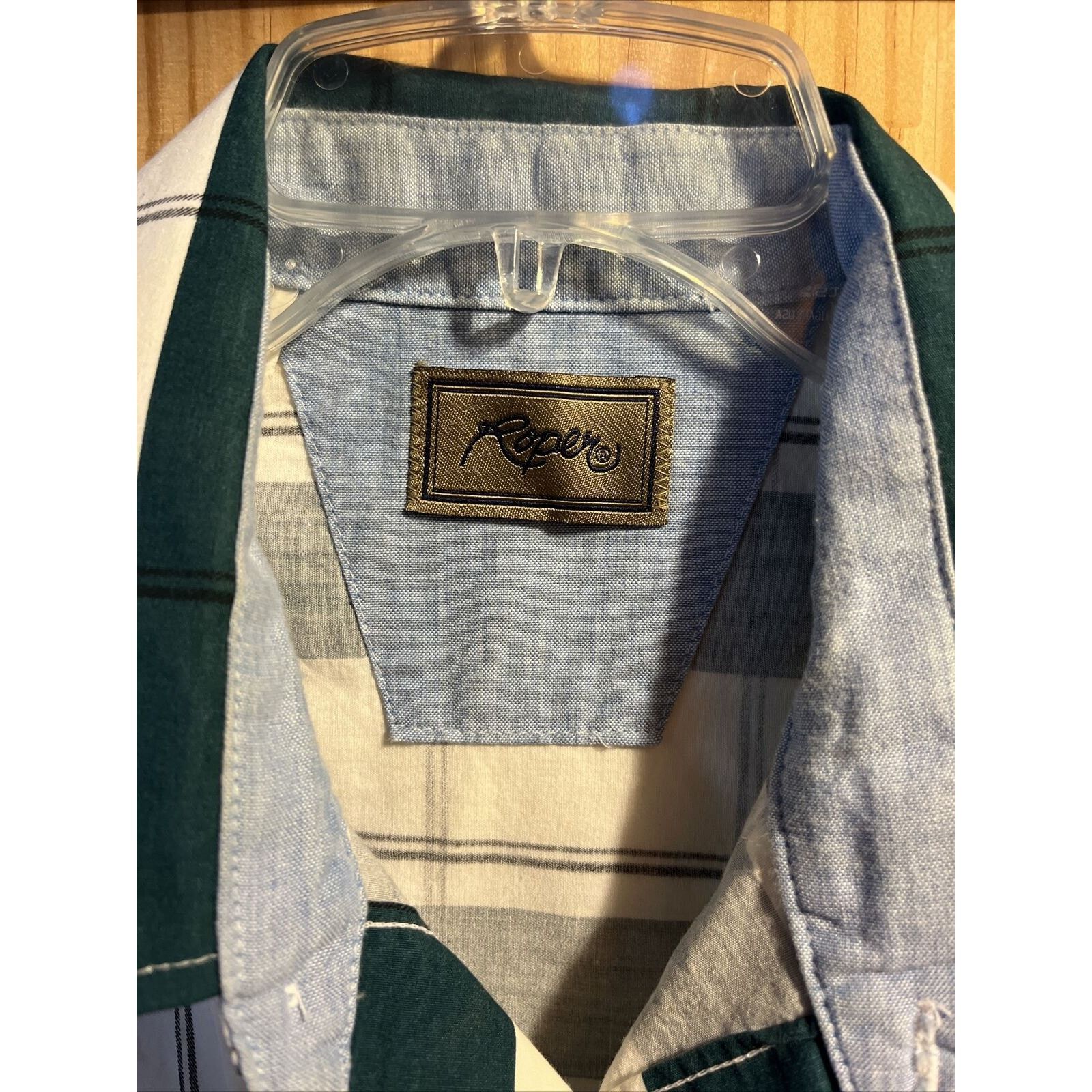 Roper Roper Men’s XL White Green Striped Pearl Snap Cotton Shirt Size US XL / EU 56 / 4 - 3 Thumbnail