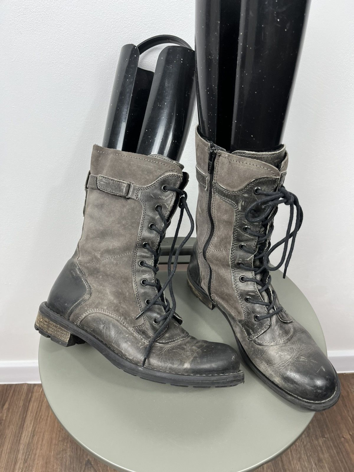 Other Gray Distressed Leather Lace-Up Avant-Garde Boots Size 39 Size US 8.5 / IT 38.5 - 2 Thumbnail