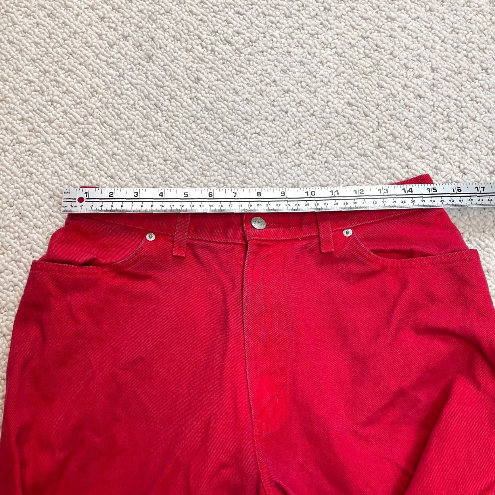 Faded Glory Faded Glory Jeans Womens 14 Petite Red Denim High Rise Straight Solid Zip 30x28 Size 36" / US 14 / IT 50 - 7 Thumbnail