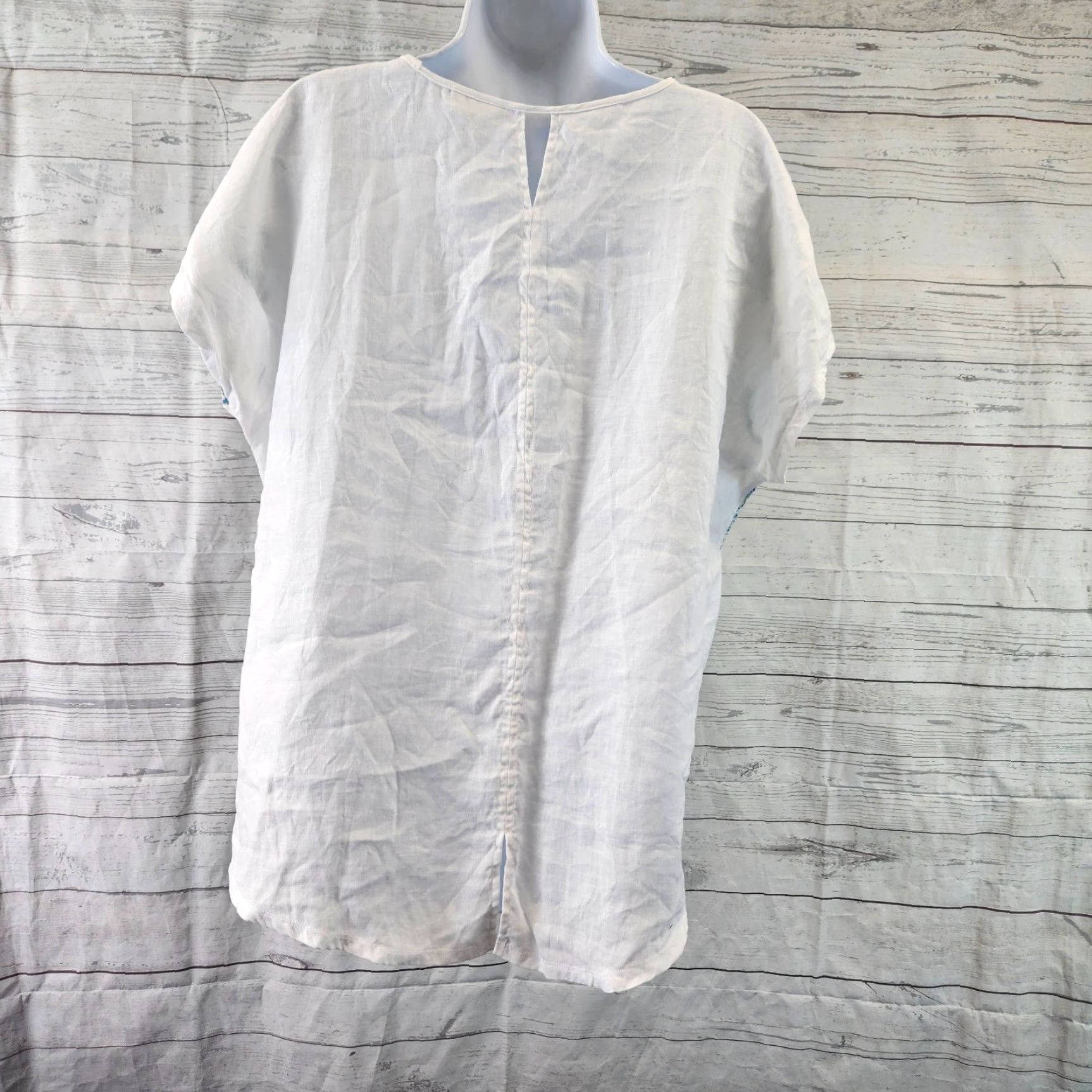 J. Jill J Jill Love Linen Womens Top Sz Large White Blue Paisley Short Sleeve Blouse Size L / US 10 / IT 46 - 4 Thumbnail