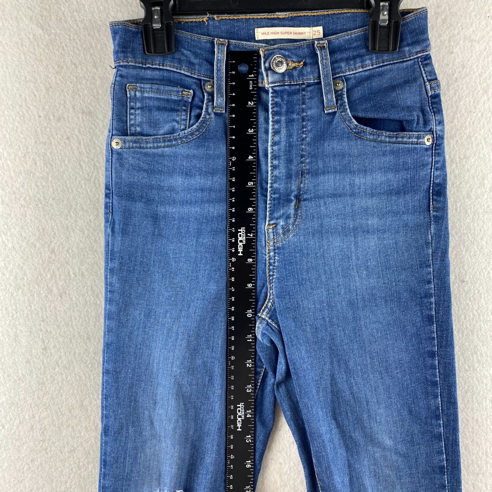 Levi's Levi's Mile High Super Skinny Jeans Womens 25 Blue Denim Distressed 5-Pocket Rise High Slim Fit Jeans Womens Boys Girls Size 42" / US 20 - 4 Thumbnail