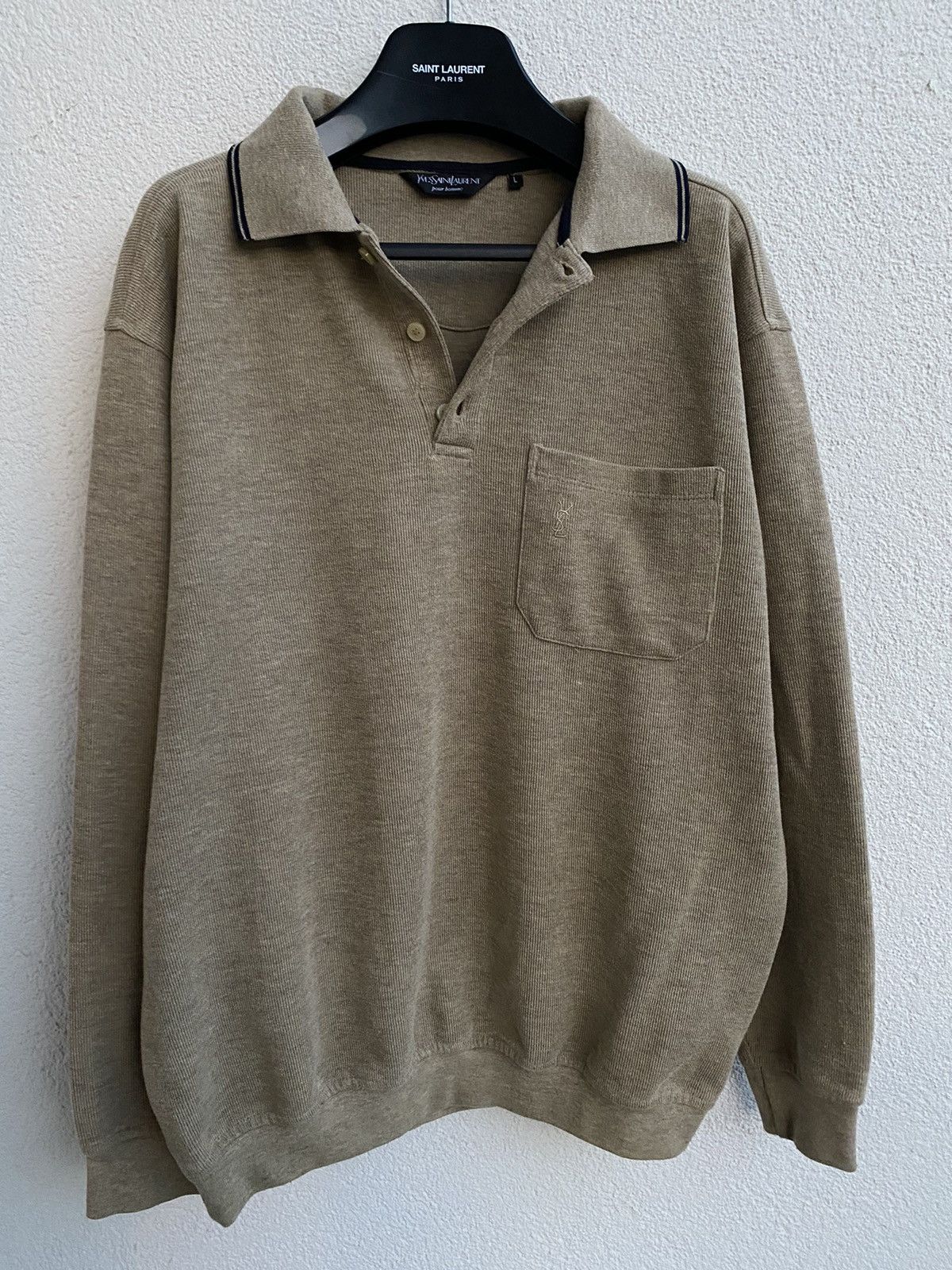 Yves Saint Laurent 90’s YSL Sweatshirt 1/4 Beige Vintage Sweater Quarter Zip Size US L / EU 52-54 / 3 - 14 Thumbnail