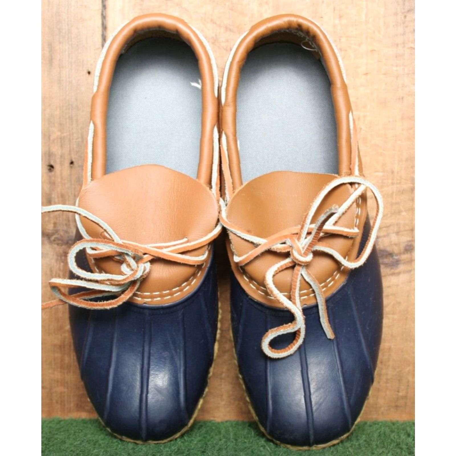 Vintage L.L. Bean Tan Leather & Blue Rubber Low Ankle Gumshoe Duck Boots Women's Sz. 7M Boots, Rain Shoe, M, Tan/Blue, 7, Women Size US 7 / IT 37 - 4 Thumbnail
