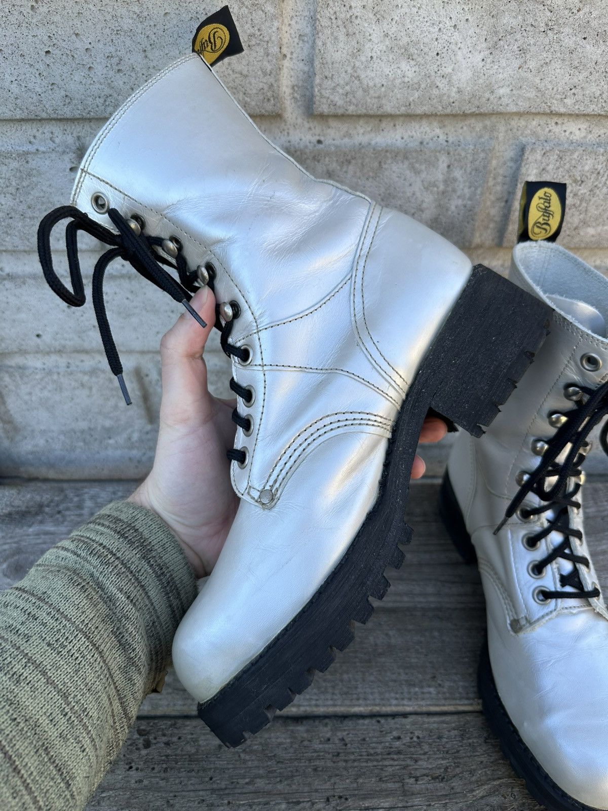 Buffalo London Buffalo Leather Silver Metallic Combat Boots with Metal Toe Size US 7 / IT 37 - 3 Thumbnail