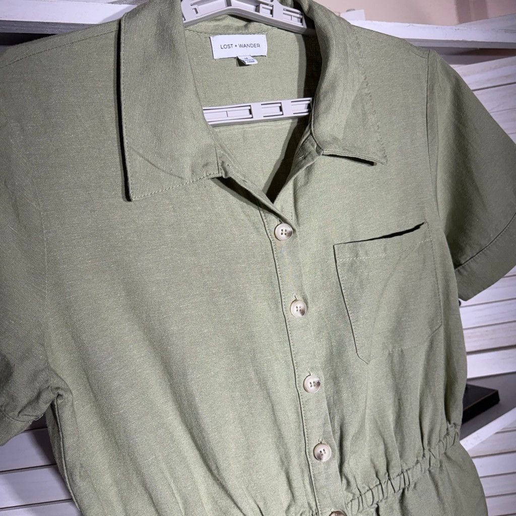 Vintage sage green romper shorts front buttons 2 side pockets sz M Size 30" / US 8 / IT 44 - 9 Thumbnail