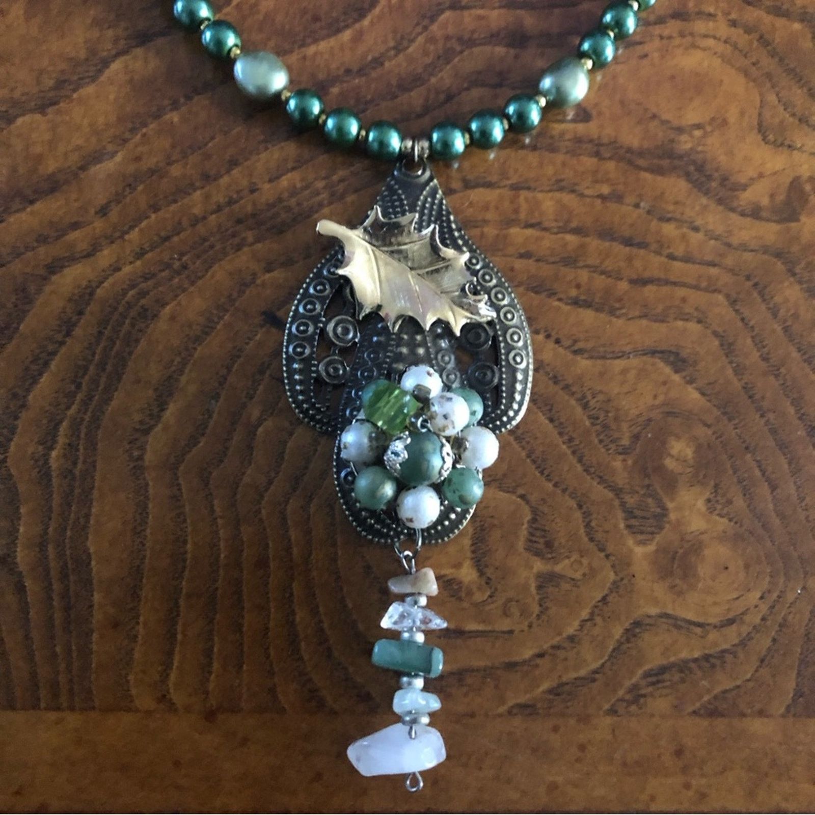 Handmade Handcrafted repurpose sage freshwater Pearl necklace Size ONE SIZE - 9 Thumbnail