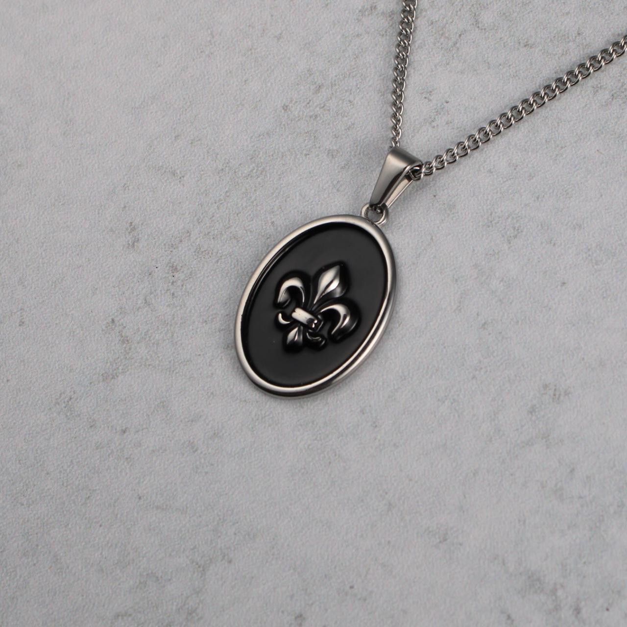 Other Silver Enamel Fleur De Lis Pendant Chain Necklace Size ONE SIZE - 1 Thumbnail