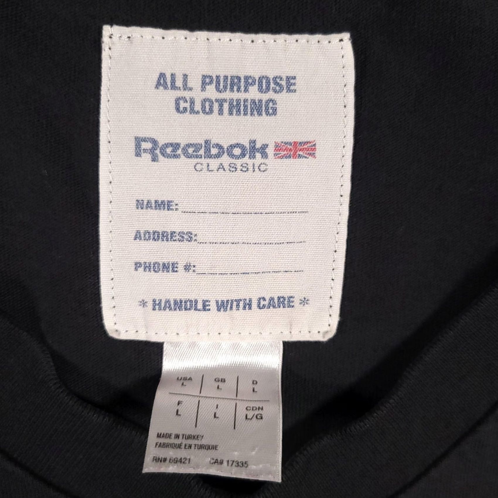 Reebok VINTAGE Reebok Shirt Mens Large Black Classic V Neck Logo Spell Out Tee Athletic UK Flag Size US L / EU 52-54 / 3 - 6 Thumbnail