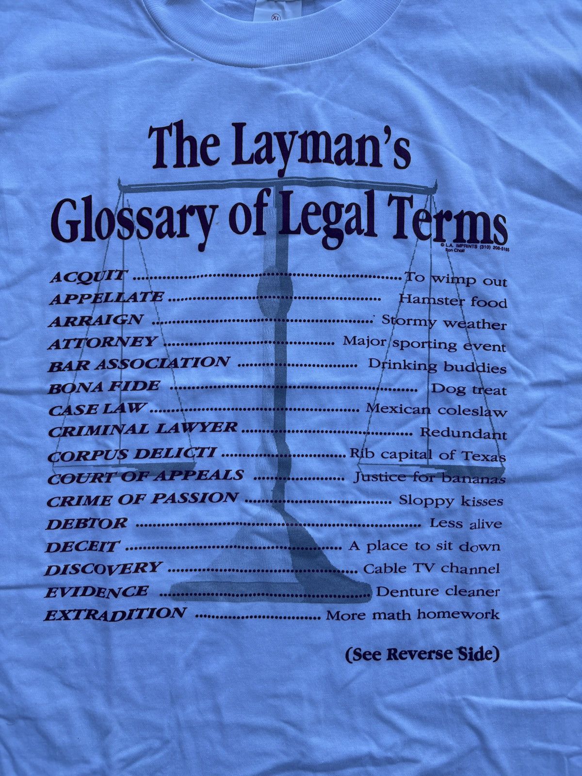 Fruit Of The Loom 1990s TUSA “The Layman’s Glossary Of Legal Terms” Tee Sz. XL Size US XL / EU 56 / 4 - 4 Thumbnail