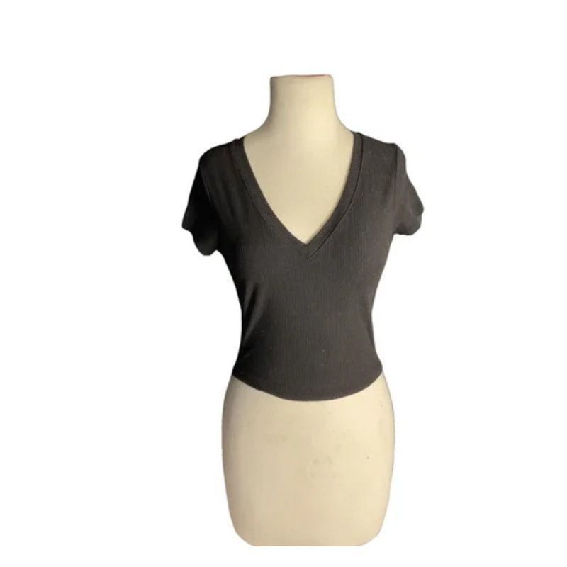 Other Full Tilt Ribbed V-Neck Crop Tee Black Size M Stretch Size M / US 6-8 / IT 42-44 - 2 Thumbnail