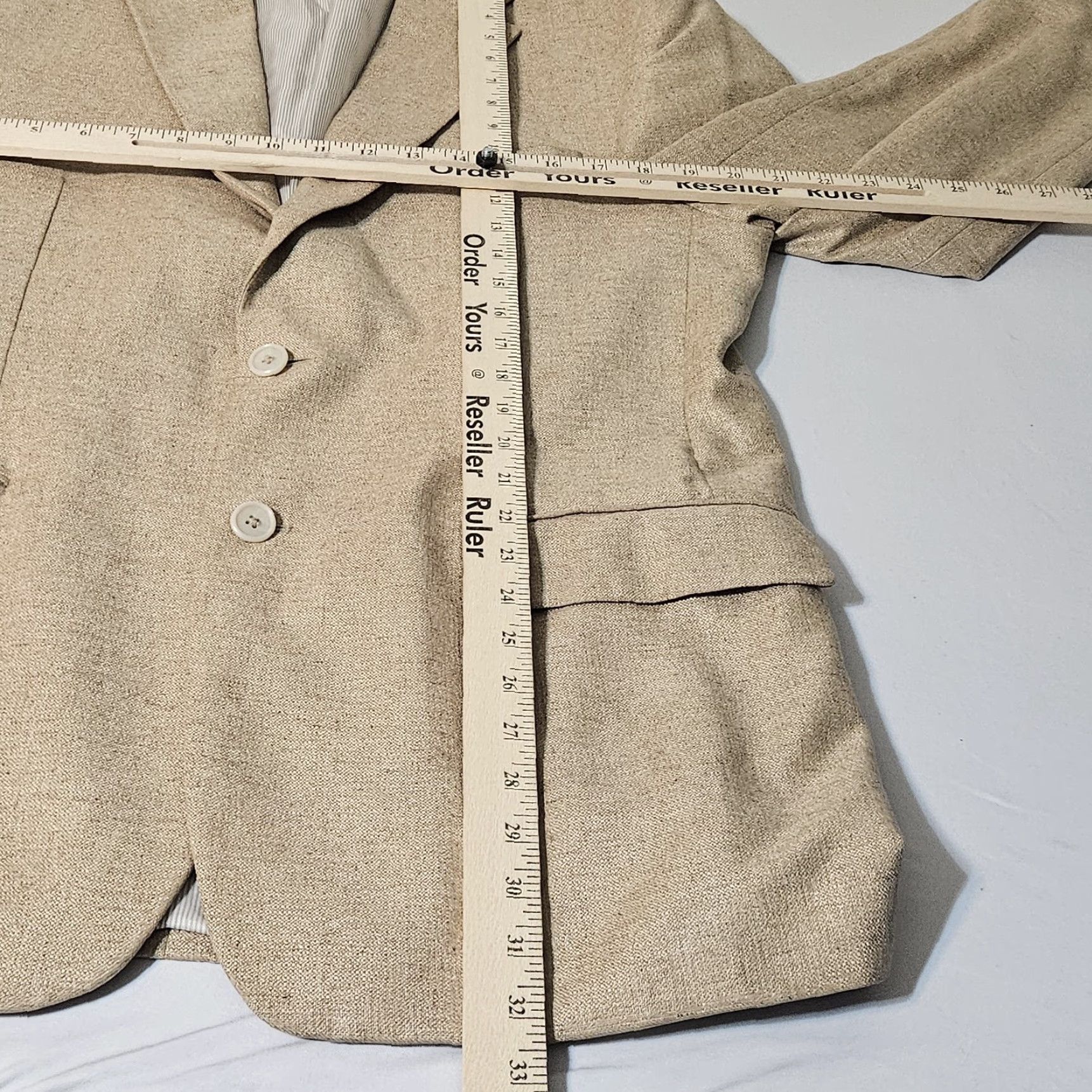Jos. A. Bank JOS A. BANK Silk 40L Blazer Sport Coat Jacket Beige Tan Plaid 44 Chest Single-Breasted 2 Button Mens Jacket Size 40R - 4 Thumbnail