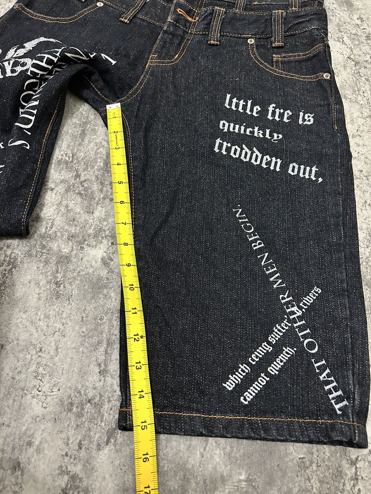 JNCO Japanese Skull Poem Y2k Doublle Waist Short Pants Size US 32 / EU 48 - 14 Thumbnail
