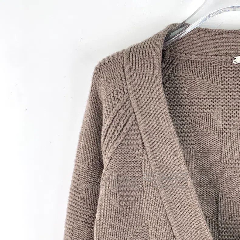 Hermes Hermes 23 Brown Ribbed Jacquard Wool V-Neck Single Breaste Size XS / US 0-2 / IT 36-38 - 3 Thumbnail