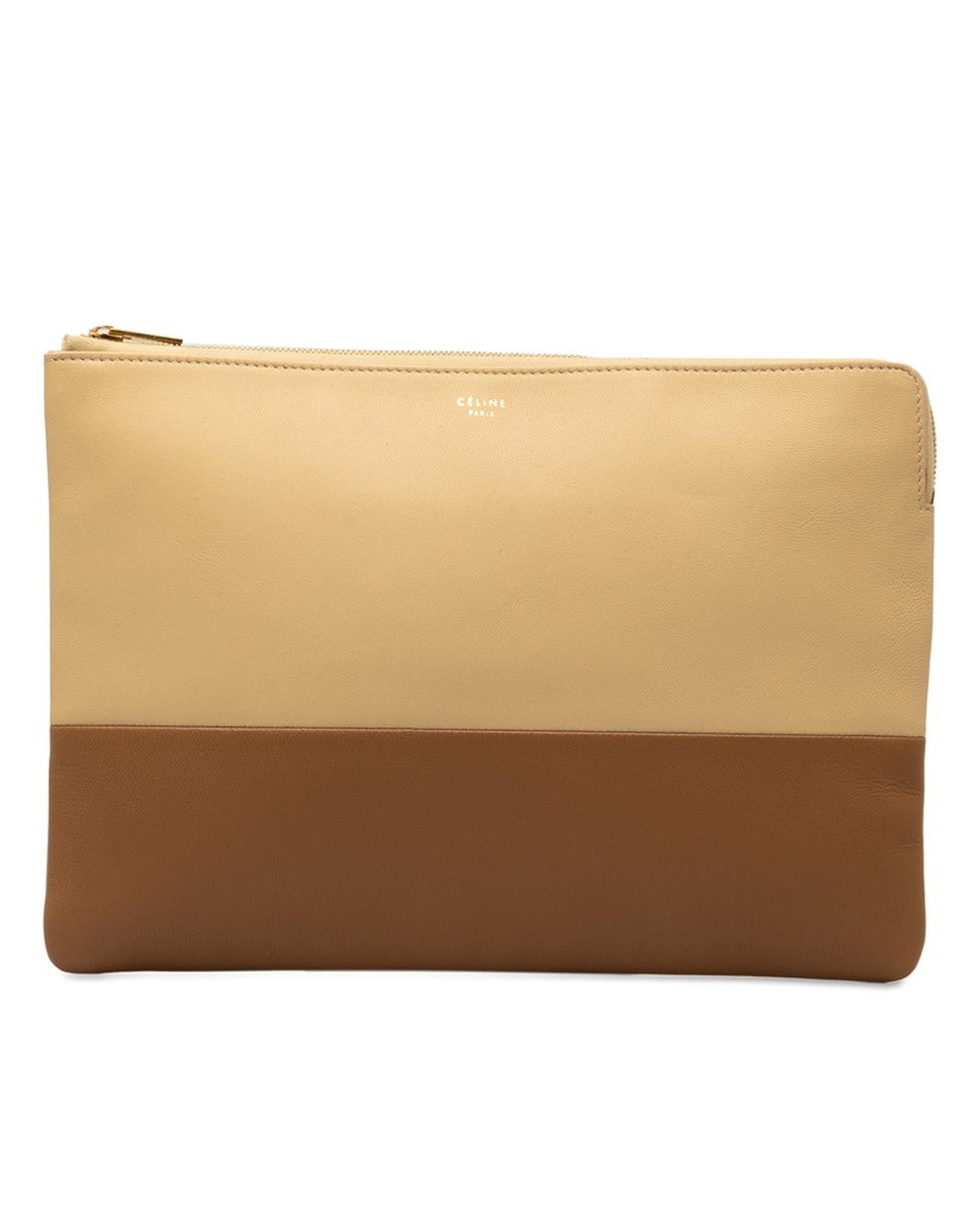 image of Celine Bicolor Leather Pouch In Excellent Condition in Brown, Women's