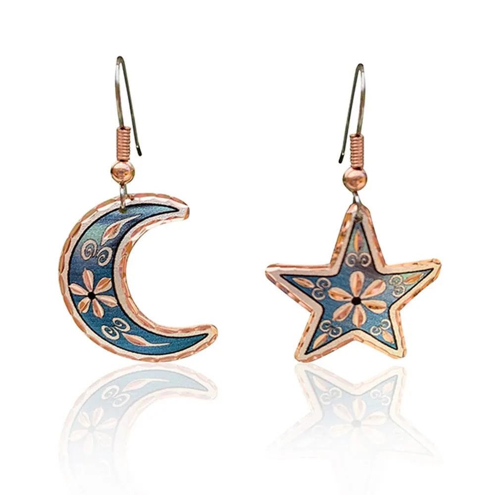 Other Handcrafted Blue Moon & Star Earrings, Wire Drop Copper Diam Size ONE SIZE - 5 Thumbnail