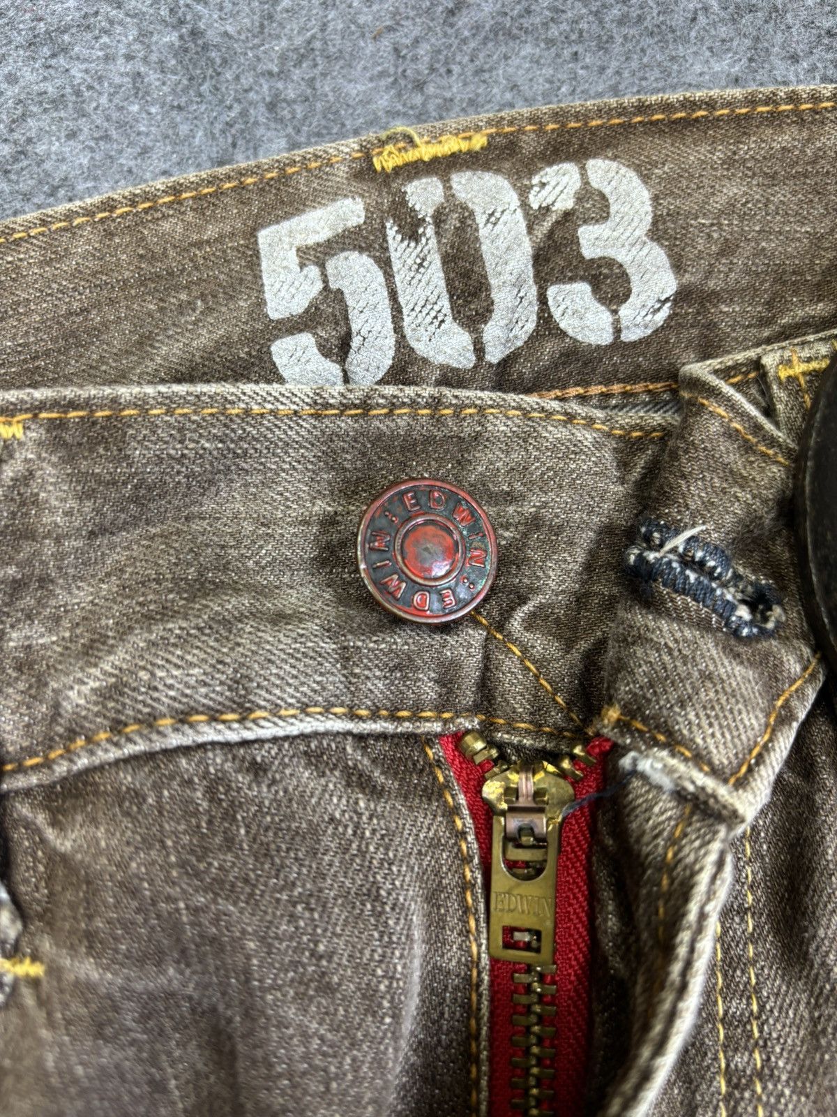 Edwin 💥Archival Fades💥Sick Edwin 503 Brown Denim K20 Size US 35 - 6 Thumbnail