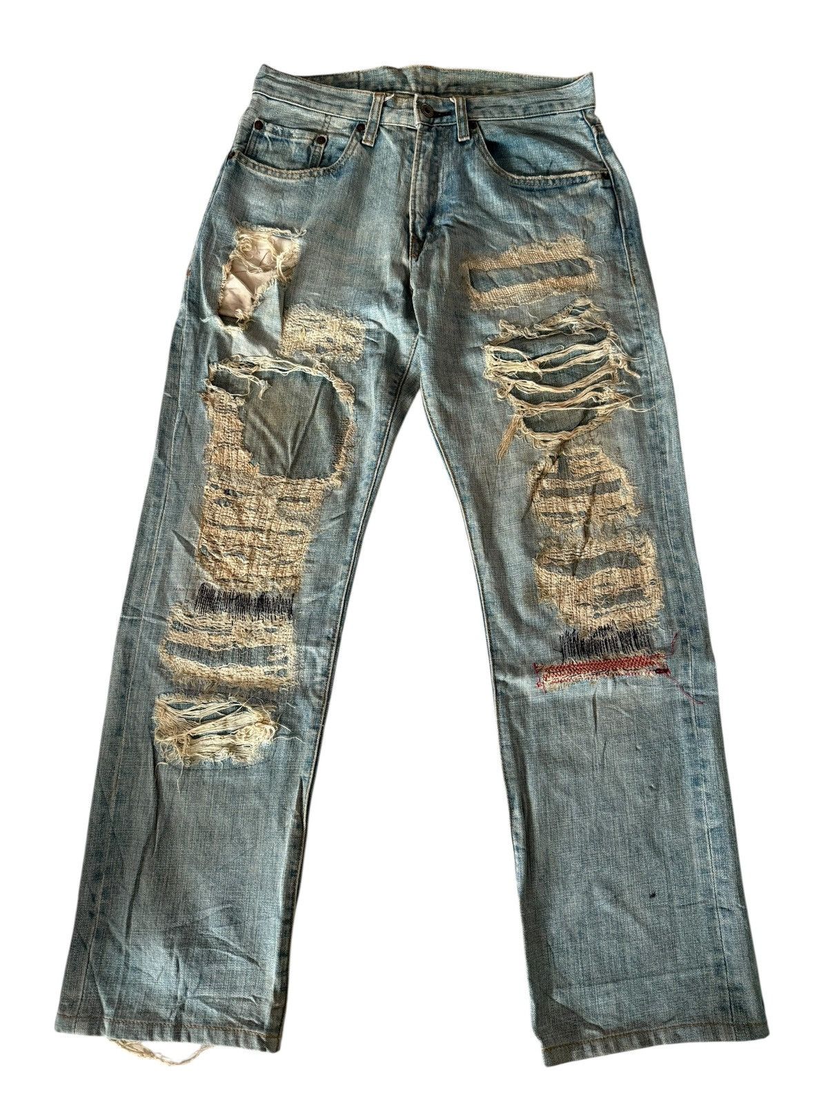 Japanese Brand Japanese Ykk New Max Faded Distressed Rare Design Denim Size US 29 - 1 Thumbnail
