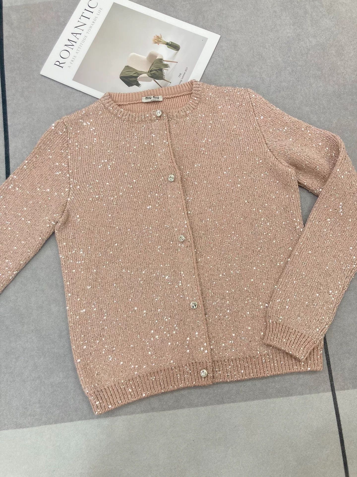 Miu Miu Miumiu Pink Sequin Crystal Button Knit Cardigan Size S / US 4 / IT 40 - 1 Thumbnail