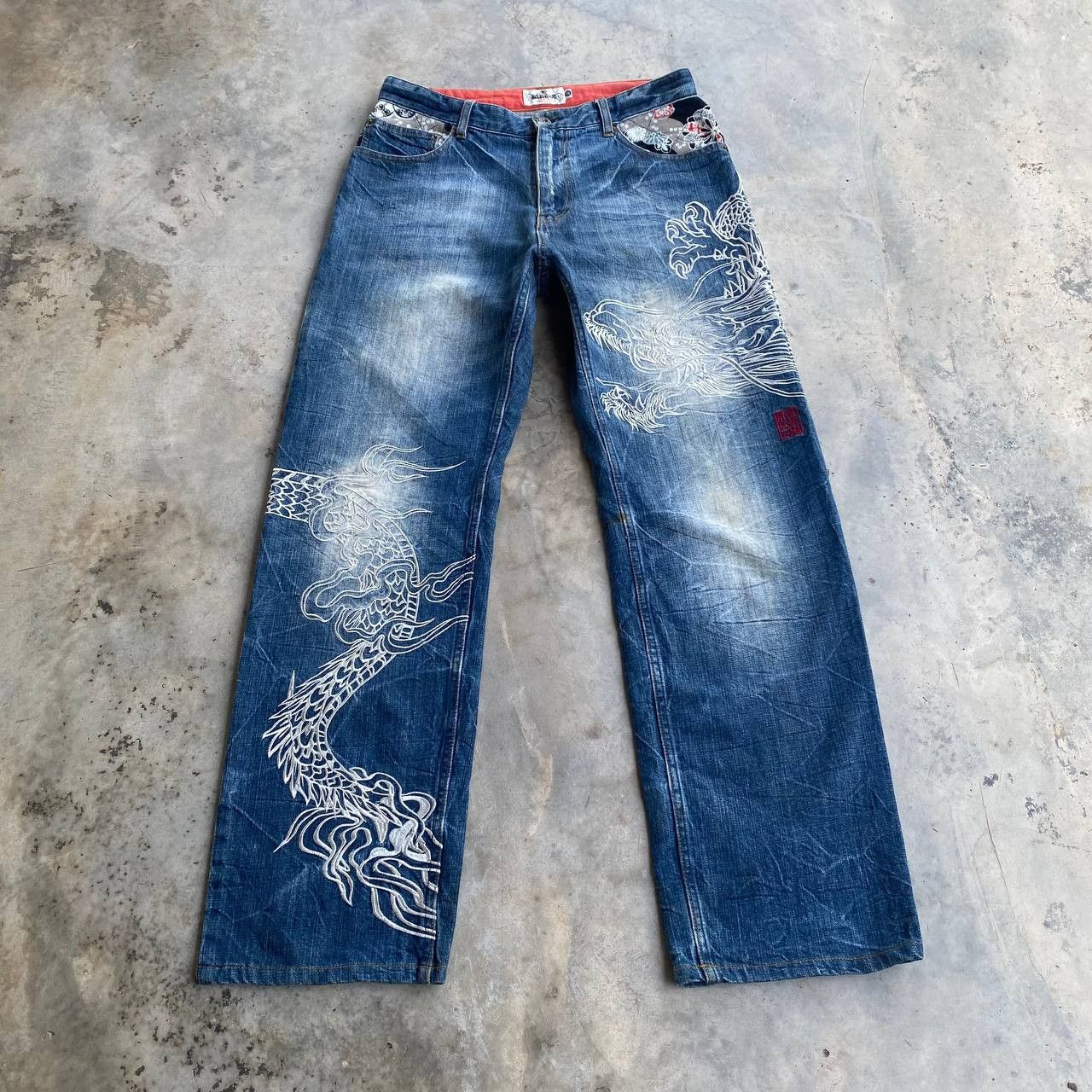 Japan Blue × KOJIMA GENES VINTAGE KARAKURI TAMASHI ECCENTRIC ICONIC DRAGON EMBROIDERED Size US 31 - 4 Thumbnail