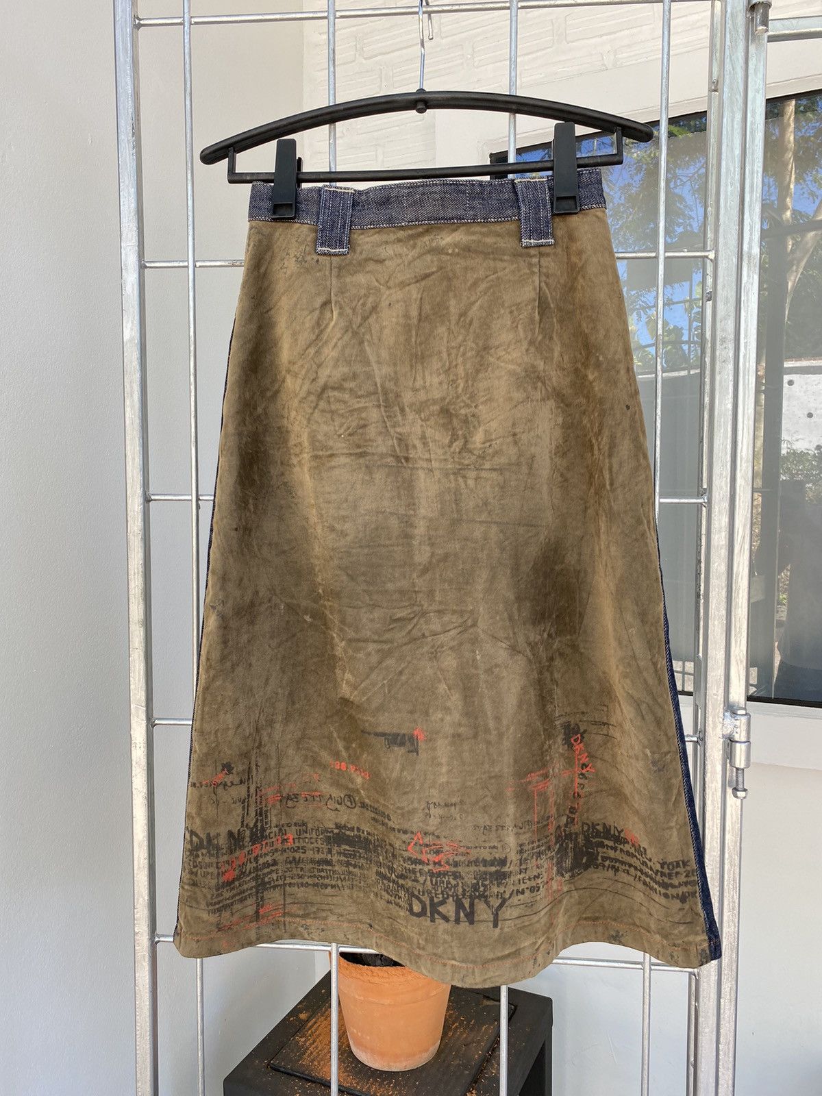 image of Vintage Dkny Denim/suede Skirt in Brown, Women's (Size 26)
