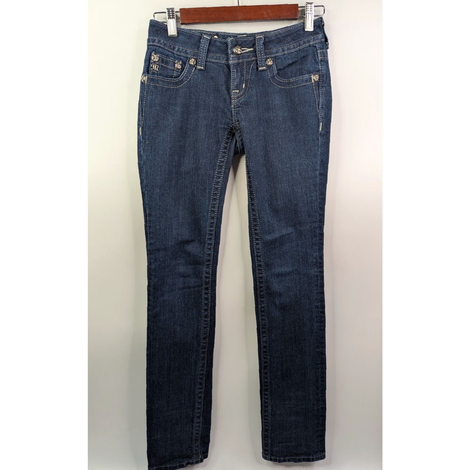 Miss Me Miss Me Straight Leg Denim Blue Embelleshed Jeans Low Rise Size 24 JP6048T3 Size 42" / US 20 - 4 Thumbnail