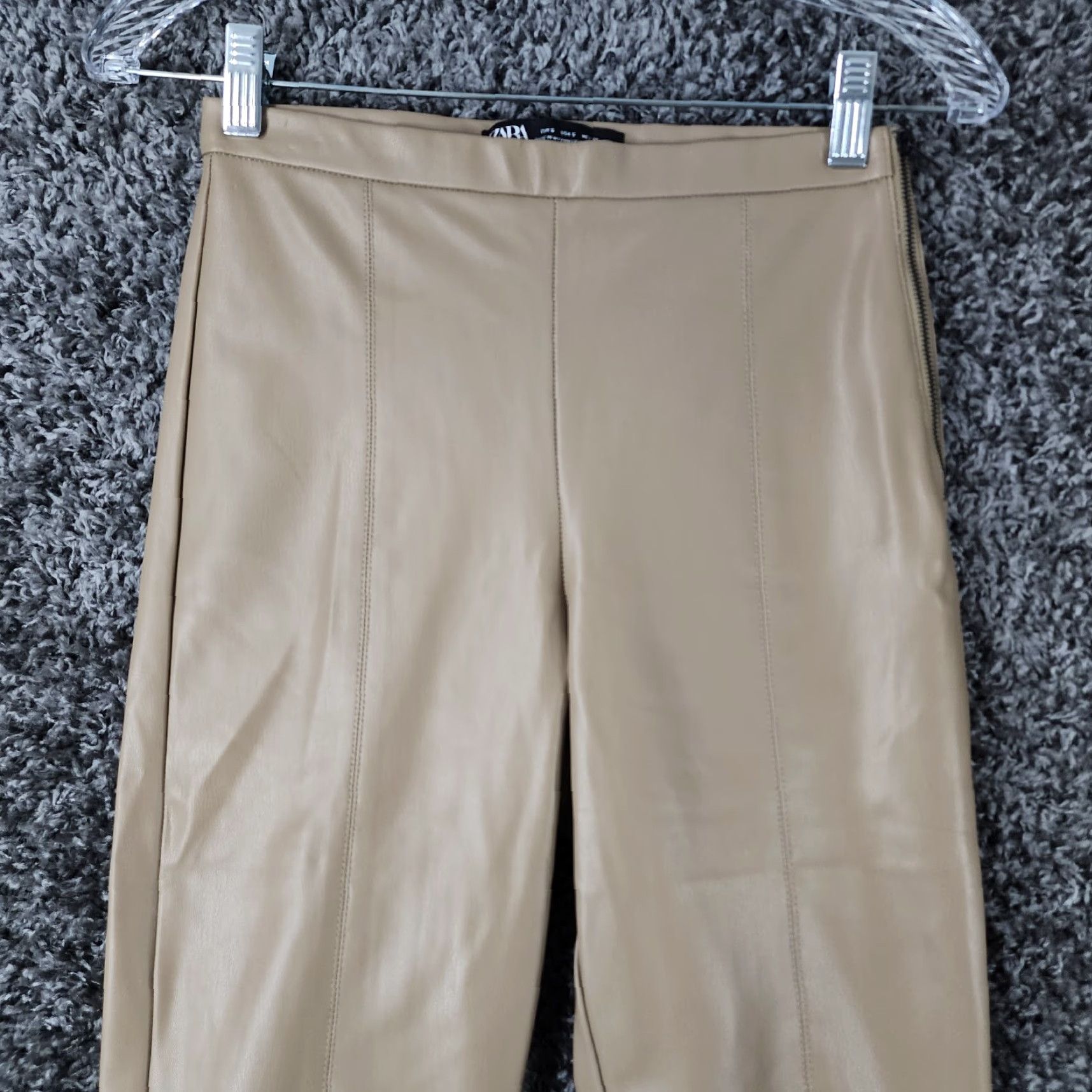 Zara Zara Pants Womens Brown Skinny 100% Polyester Side Zip Stretch Size S Size 28" / US 6 / IT 42 - 2 Thumbnail