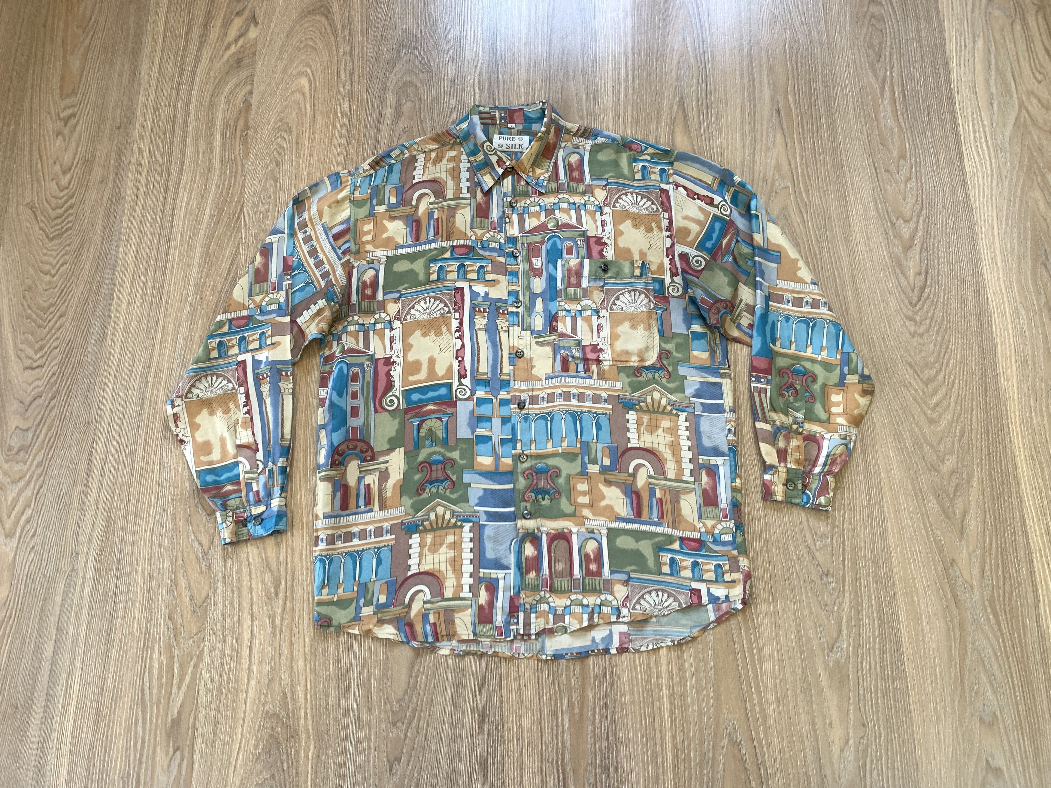 Vintage Pure Silk Light Printed Long Sleeve Shirt Size US L / EU 52-54 / 3 - 9 Thumbnail