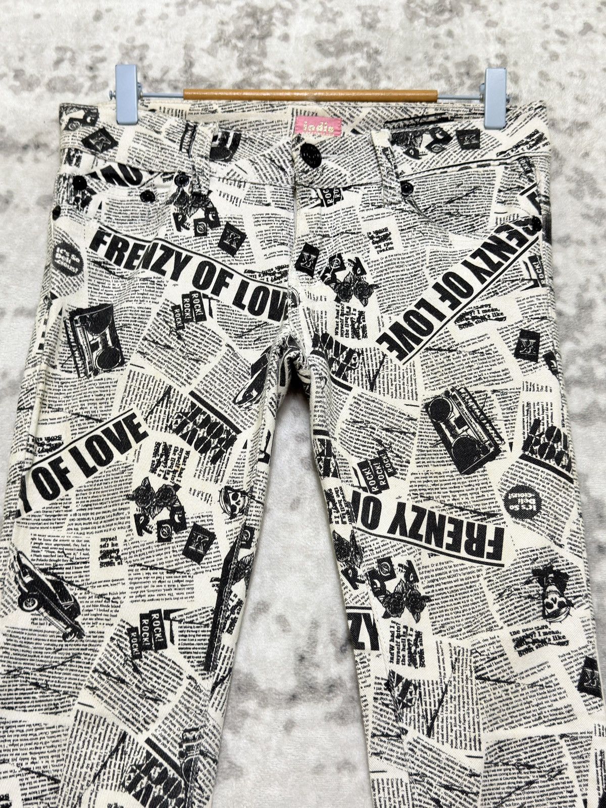 Japanese Brand Vintage INDIO Archive Newspaper Print Low Rise Slim Fit Size US 28 / EU 44 - 3 Thumbnail
