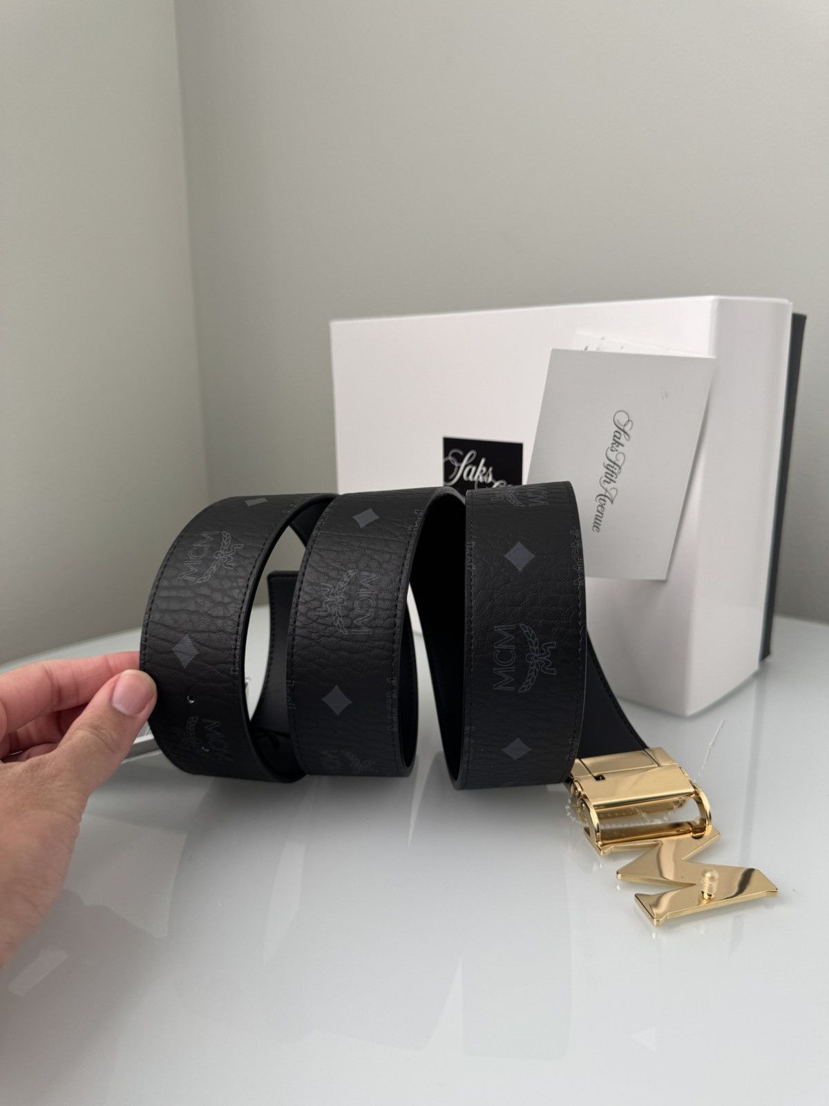 MCM MCM Black & Grey monogram & Gold Logo Belt Cut-To-Size NWT Size ONE SIZE - 5 Thumbnail