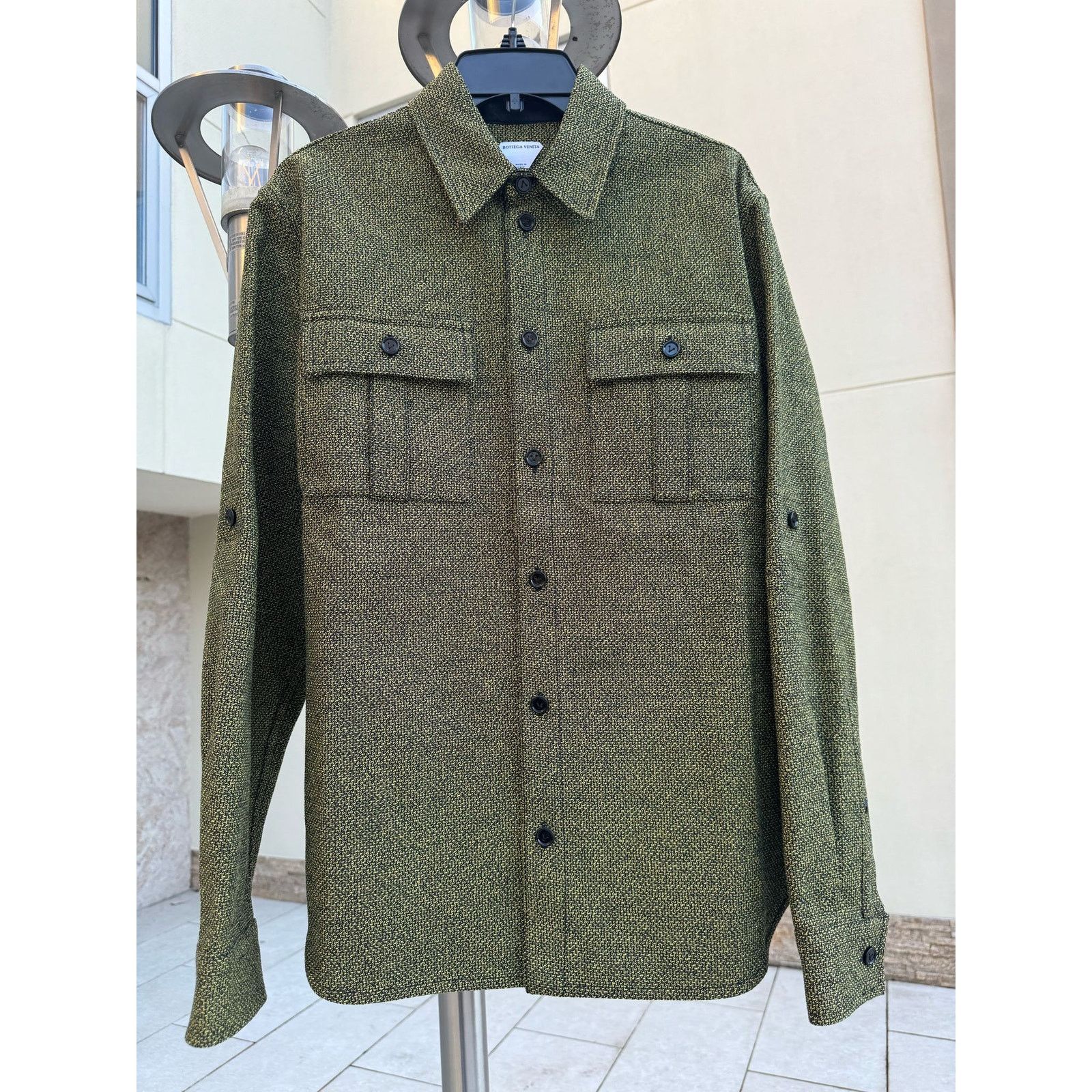 Bottega Veneta o1rshd1 Textured Cotton Mouline Shirt in Black/Yellow Size US M / EU 48-50 / 2 - 4 Thumbnail