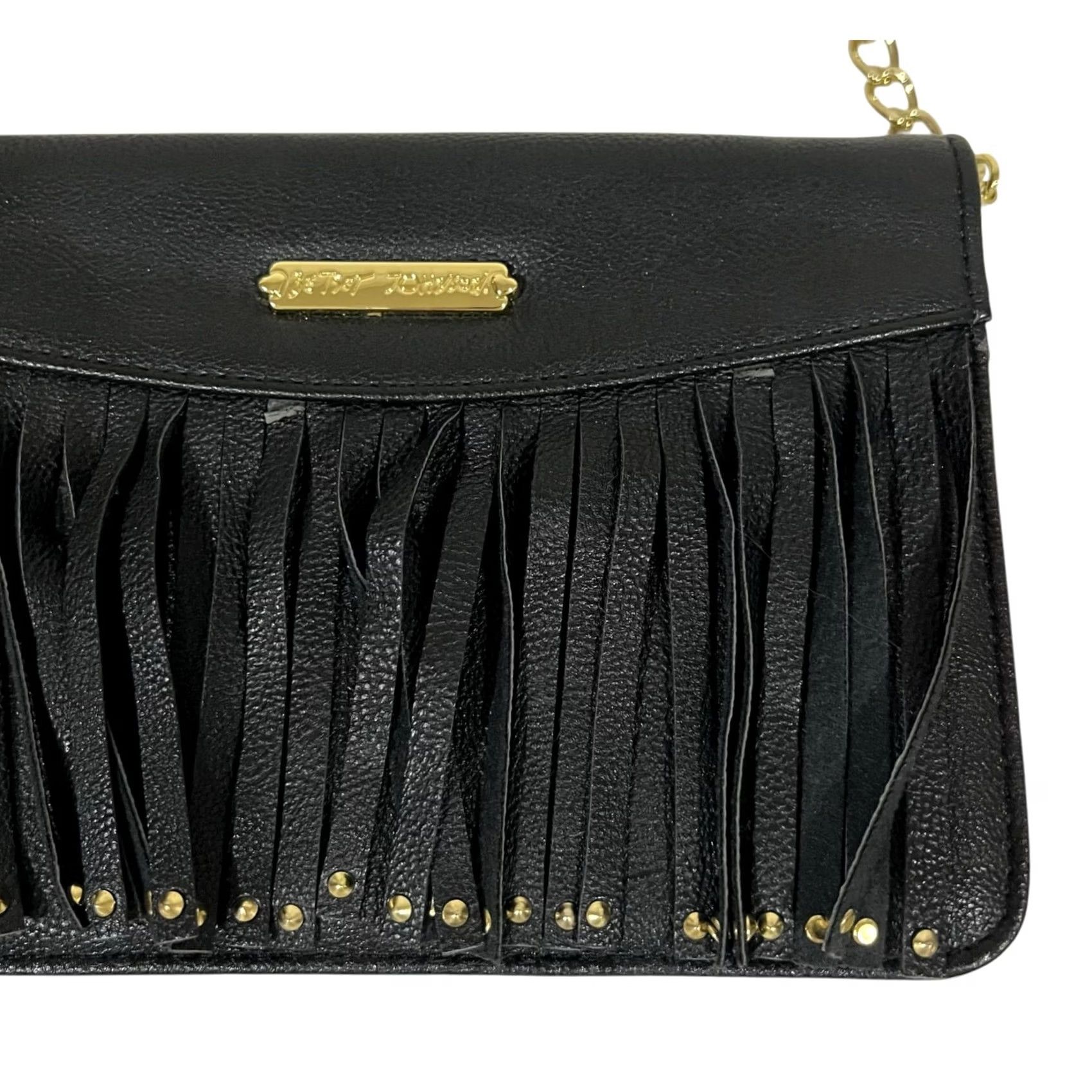 Betsey Johnson Betsey Johnson Crossbody P purse Black Faux Leather Fringe Wallet on Strap NWT Size ONE SIZE - 5 Thumbnail