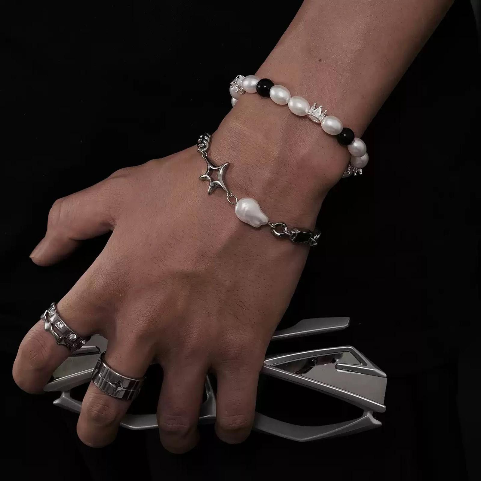 Jewelry Star & Pearl Layered Chain Bracelet | Sparkle Statement Size ONE SIZE - 1 Thumbnail