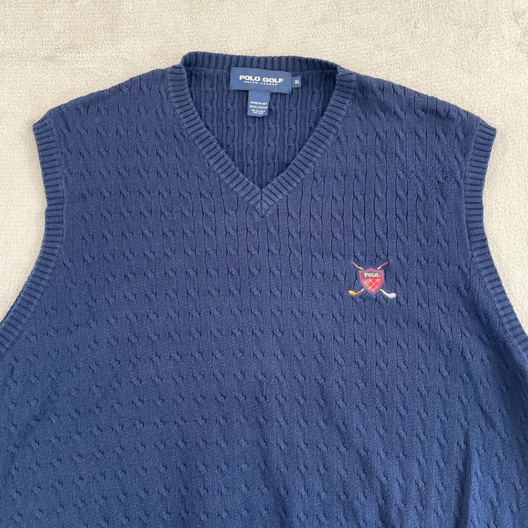 Polo Ralph Lauren Vintage Polo Ralph Lauren Cable Knit Sweater Vest Men XL Navy Blue Logo USA Size US XL / EU 56 / 4 - 3 Thumbnail