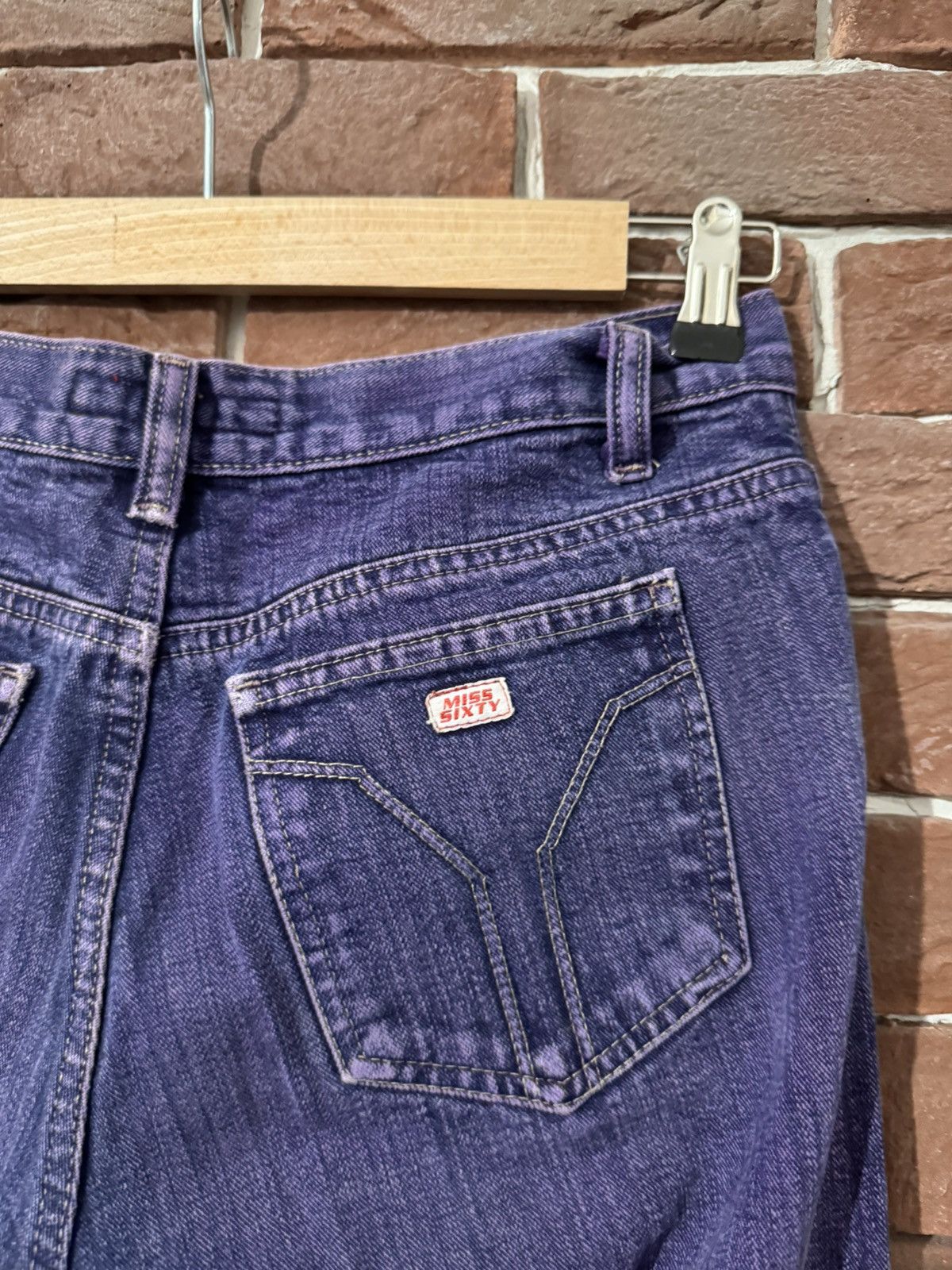 Japanese Brand Y2K Vintage Miss Sixty Jeans Purple Acid Wash Flared Low Ris Size 29" - 7 Thumbnail