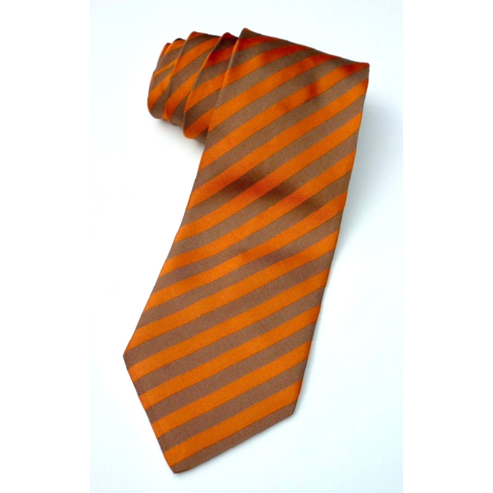 Yves Saint Laurent VINTAGE Yves Saint Laurent Men's Tie Stripes 100% Silk Made in Italy Long 61" Orange & Brown Mens Size ONE SIZE - 2 Thumbnail