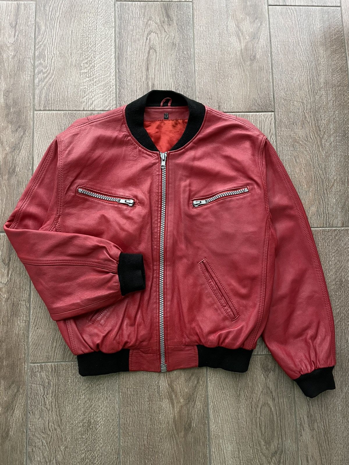 image of Avant Garde x Vintage Mans Tyler Durden Style Red Leder Zip Jacket, Men's (Size Medium)