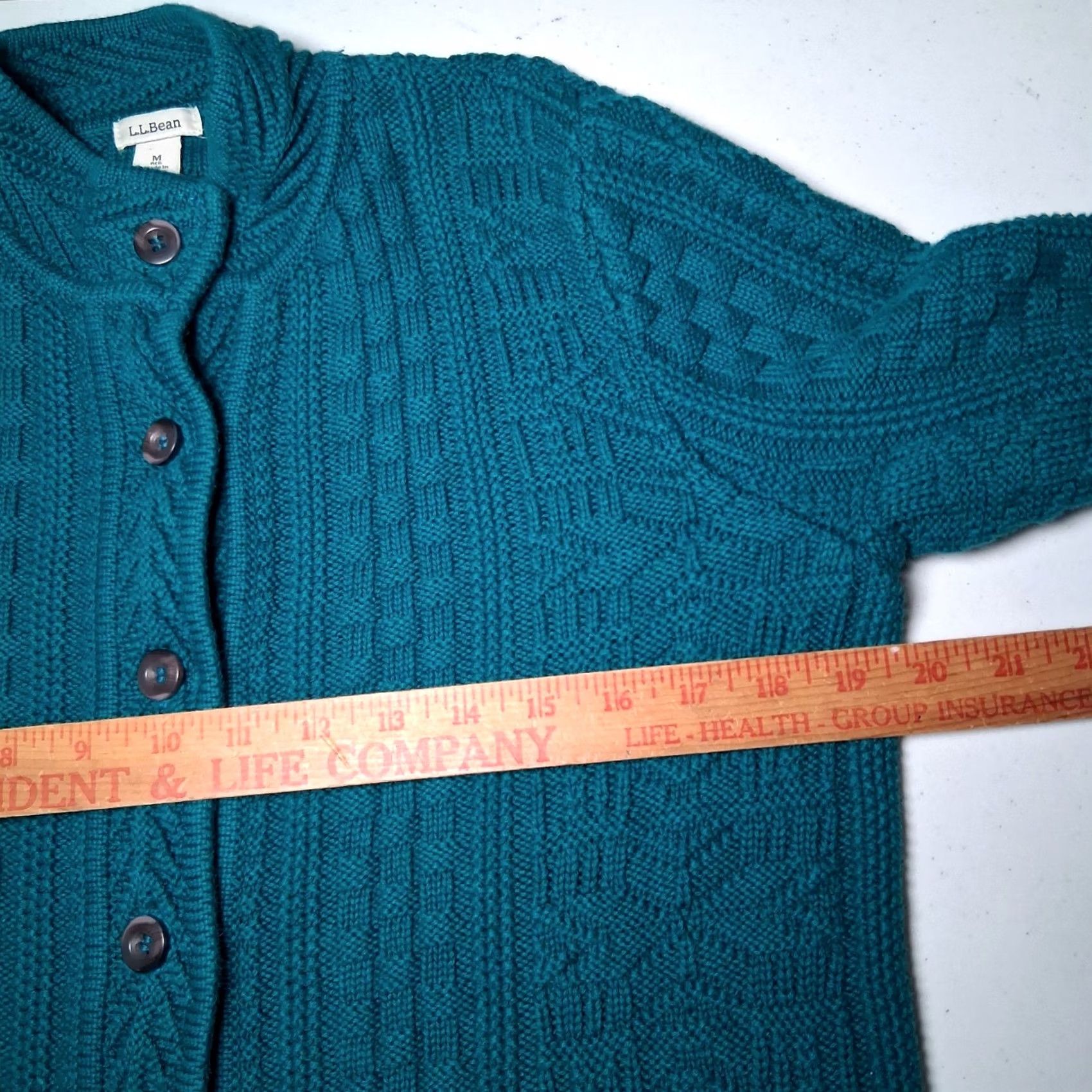 Vintage VINTAGE? LL Bean Cardigan Sweater Medium Button Mixed Knit Turquoise Blue M Womens Regular Cotton Knit Playground? Size M / US 6-8 / IT 42-44 - 4 Thumbnail