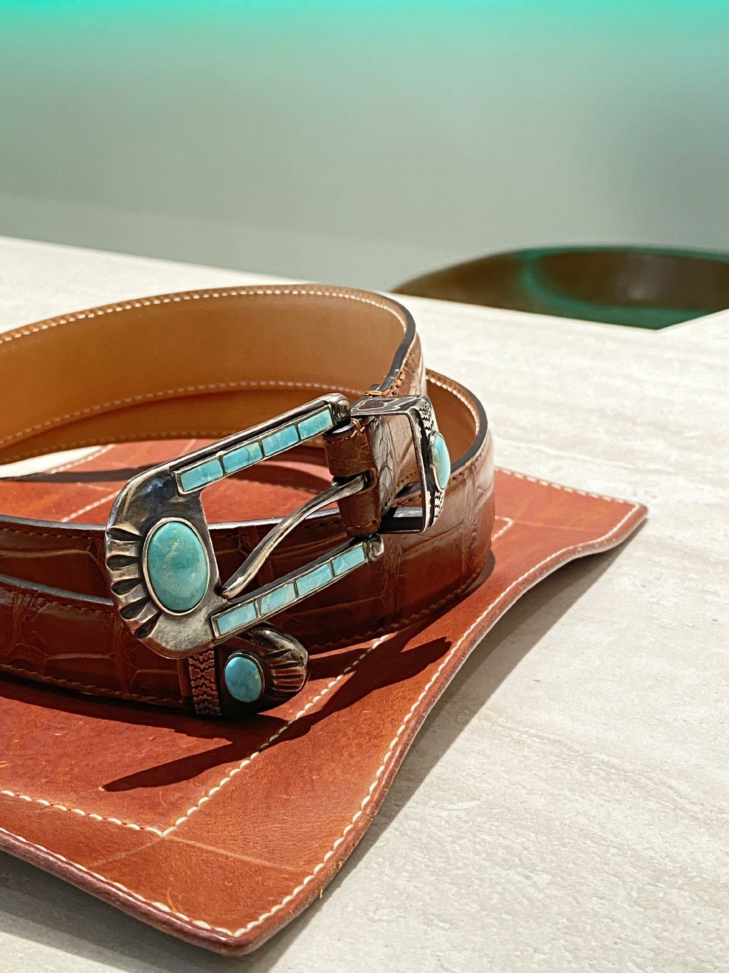 Japanese Brand Japanese Handmade 925 Silver Turquoise Crocodile Strap Size ONE SIZE - 1 Thumbnail