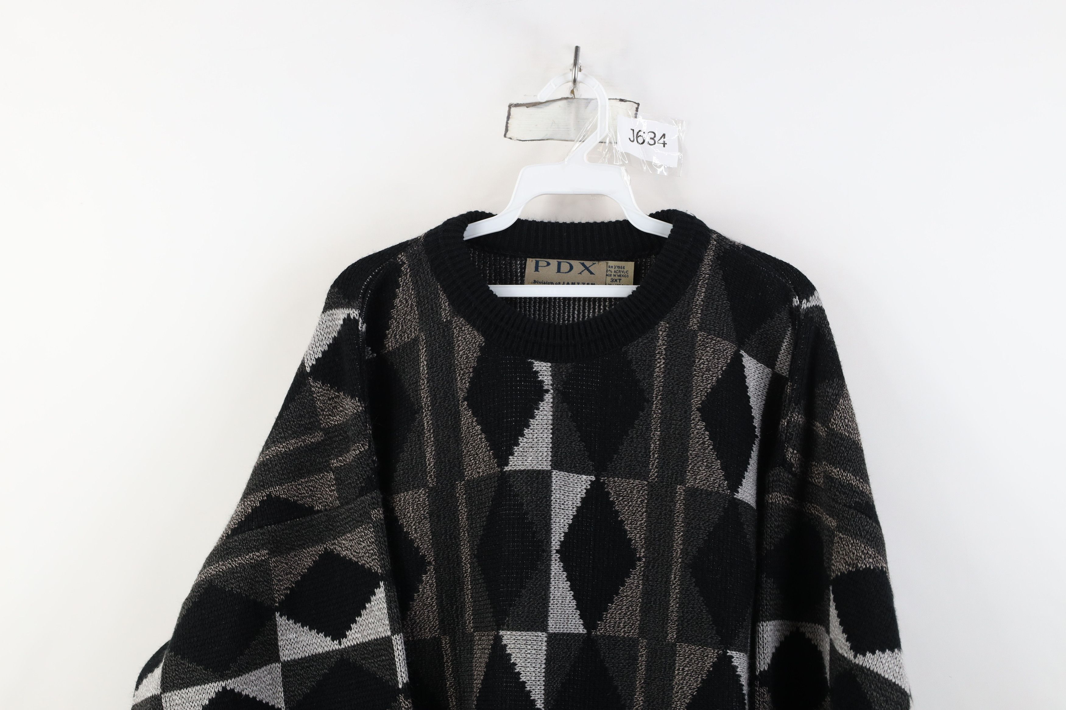 Vintage Vintage 90s Streetwear Geometric Knit Sweater Earth Tone Size US XXL / EU 58 / 5 - 2 Thumbnail