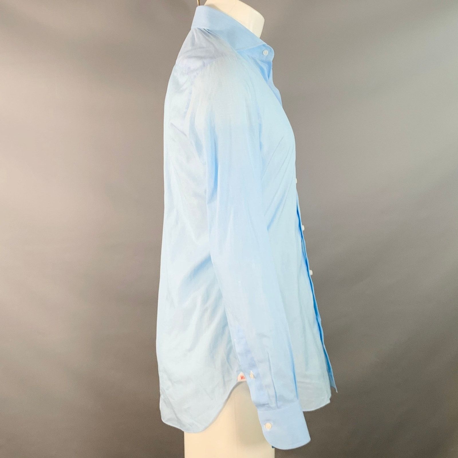 Isaia S Blue White Stripe Cotton Spread Collar Long Sleeve Shirt Size US S / EU 44-46 / 1 - 3 Thumbnail