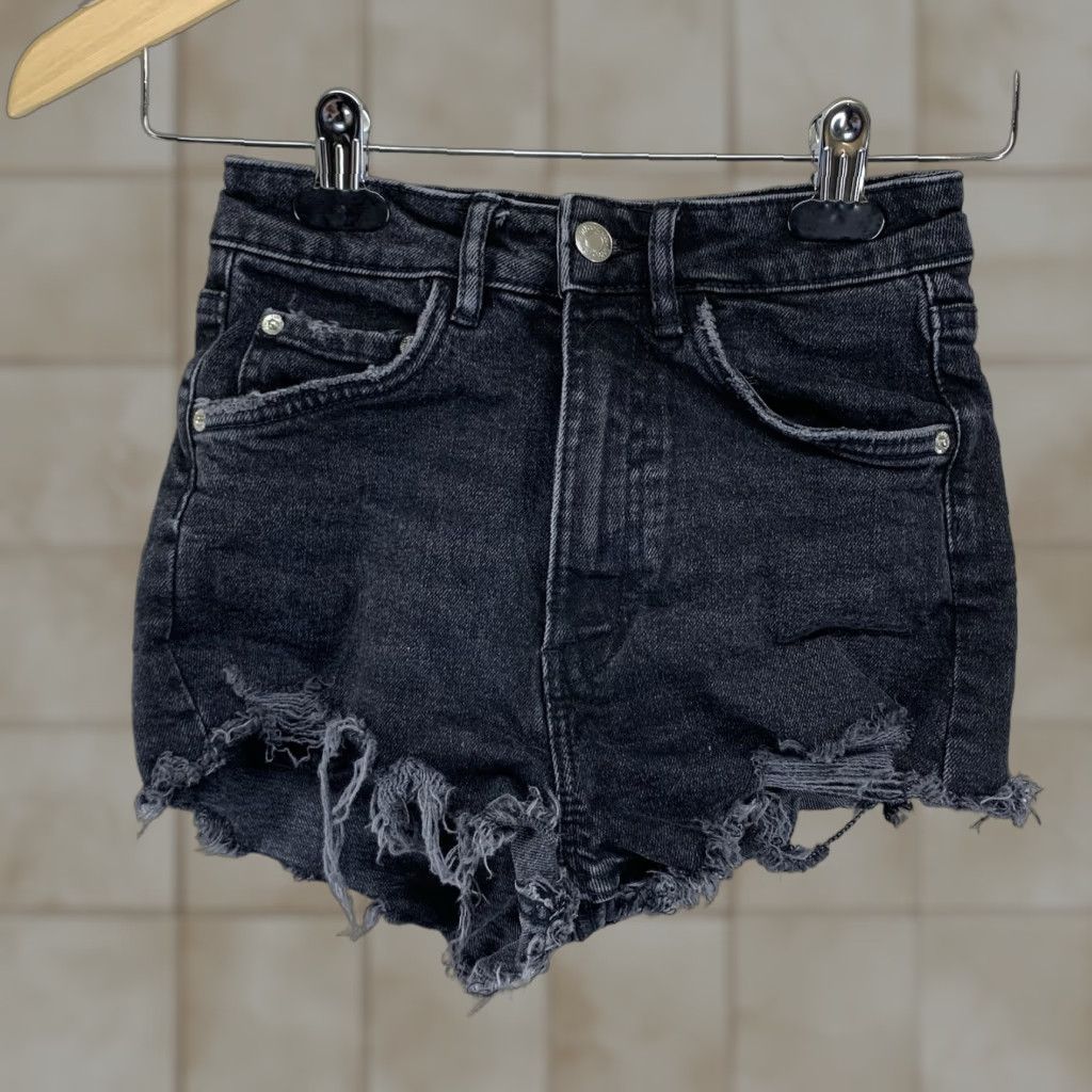 Zara VINTAGE Zara Women's Jean Shorts Sz 0 High-Rise Cut-Off Denim Casual Festival Cowgirl Black Size 25" / US 0 / IT 36 - 1 Thumbnail