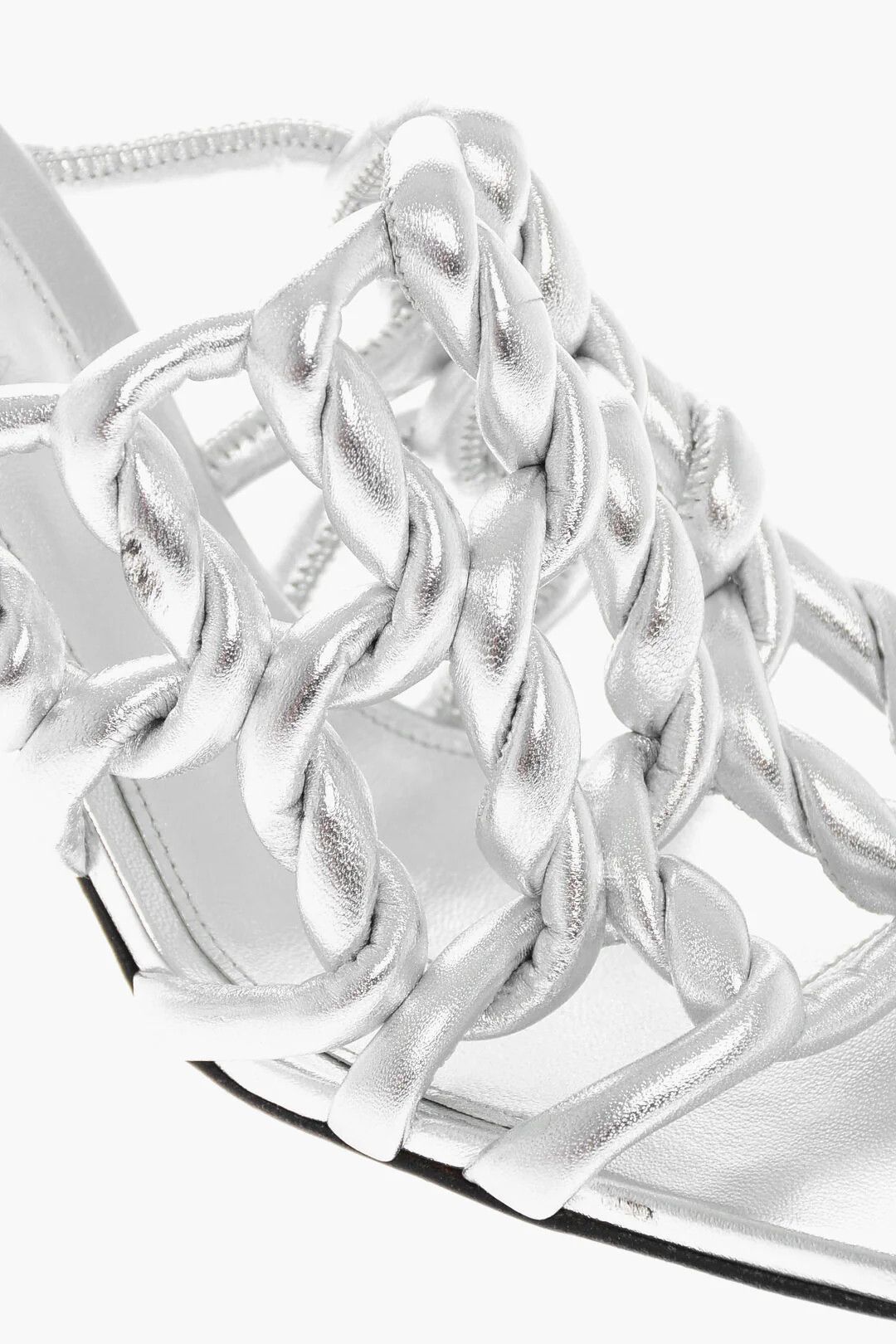 Bottega Veneta og1mm0426 Lamé Woven Leather Sandals in Silver Size US 6 / IT 36 - 2 Thumbnail