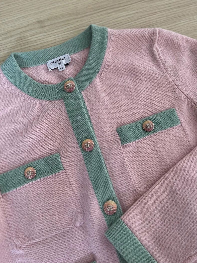 Chanel Chanel 24c pink green cashmere cardigan coat Size XXS / US 00 / IT 34 - 4 Thumbnail