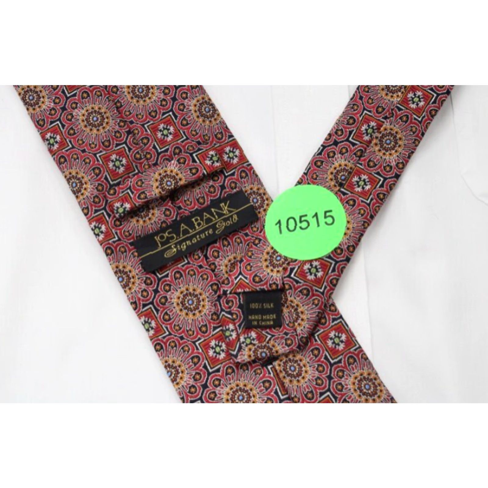 Jos. A. Bank Jos A Bank Signature Necktie Red 100% Silk Men’s Tie Geometric Floral Classic 57"-60" Size ONE SIZE - 6 Thumbnail