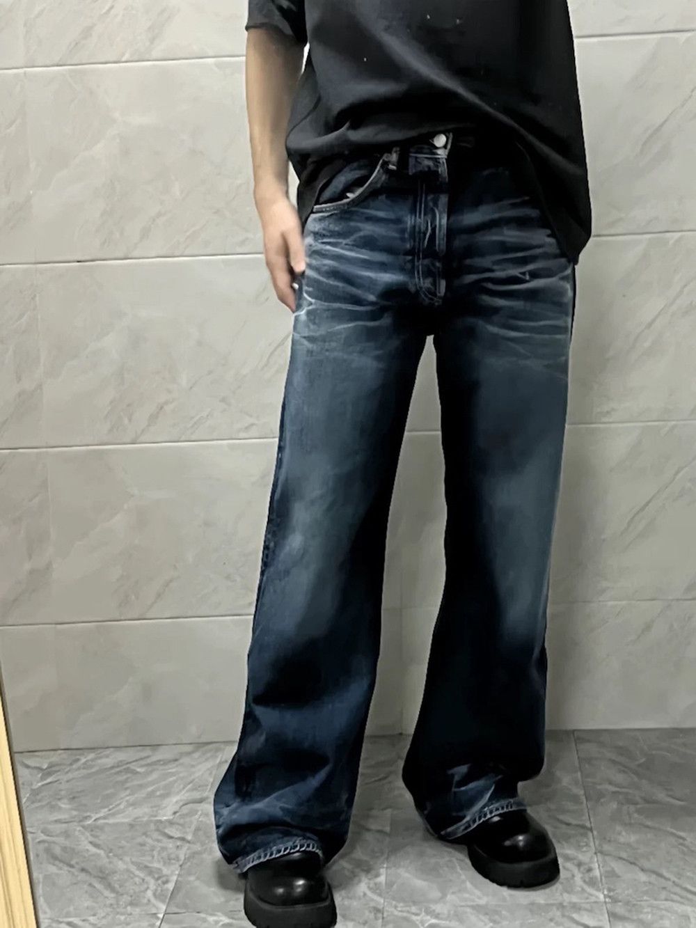 Japanese Brand Wrinkle Texture Washed Denim Jeans Size US 32 / EU 48 - 4 Thumbnail