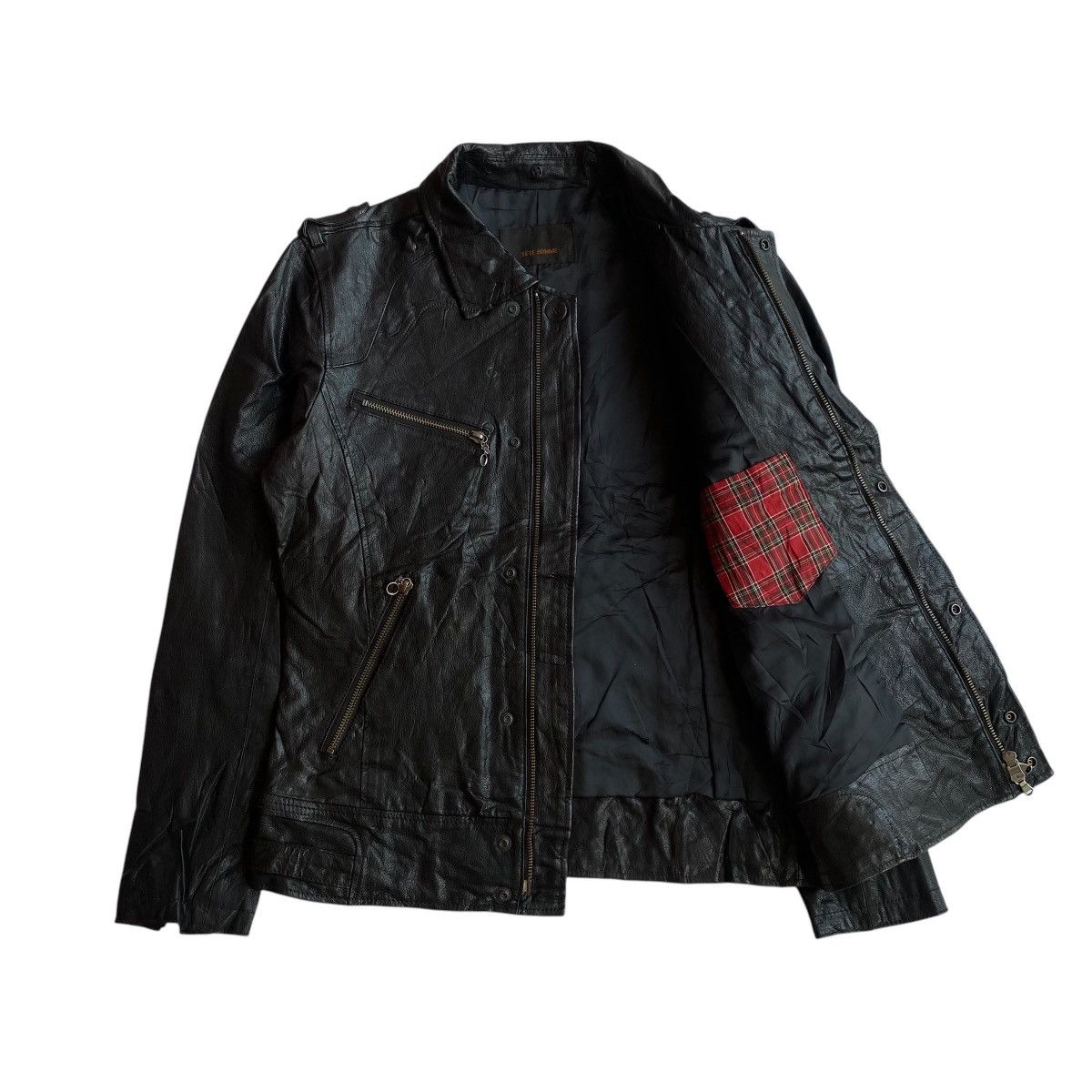 Issey Miyake × Tete Homme Issey Miyake Tete Homme Bikers Multipocket Leather Jacket Size US M / EU 48-50 / 2 - 3 Thumbnail