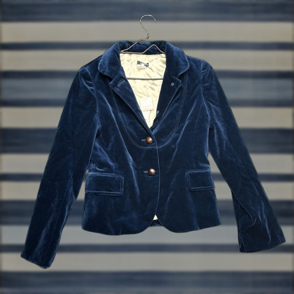 J.Crew VINTAGE J Crew Blazer Womens 2 Navy Blue Velour Cropped Designer Velvet Preppy NWT Size XS / US 0-2 / IT 36-38 - 1 Thumbnail