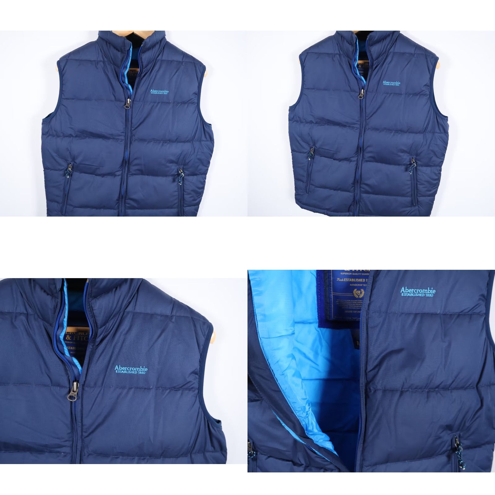 Abercrombie & Fitch Abercrombie & Fitch Vest Down Feather Puffer Zip Up Front Full Zip Insulated Blue M Medium Mens Vest 90s Outdoor Casual Front Pockets Size US M / EU 48-50 / 2 - 8 Thumbnail