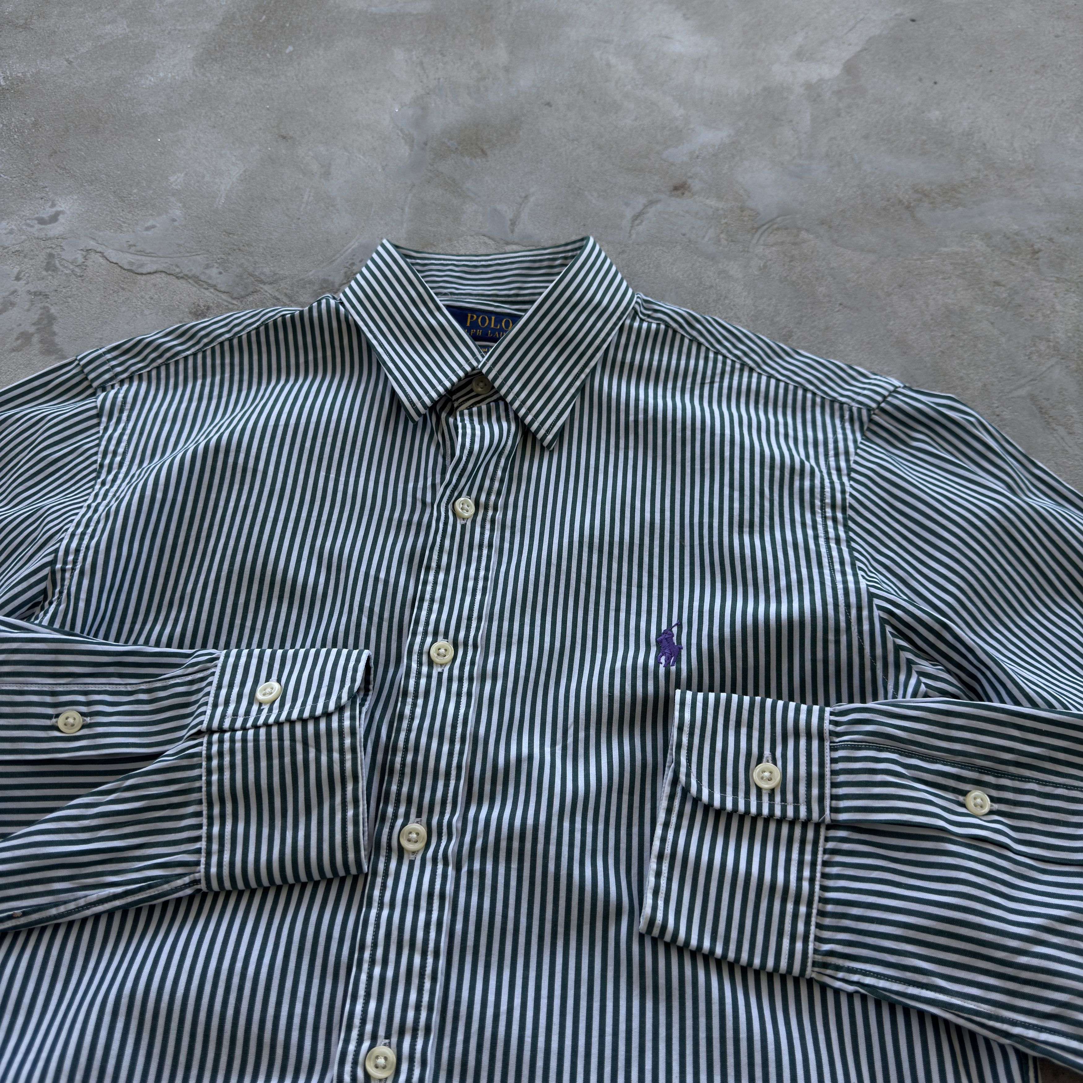 Polo Ralph Lauren Polo Ralph Lauren Green White Striped Slim Fit Shirt Small Size US S / EU 44-46 / 1 - 4 Thumbnail