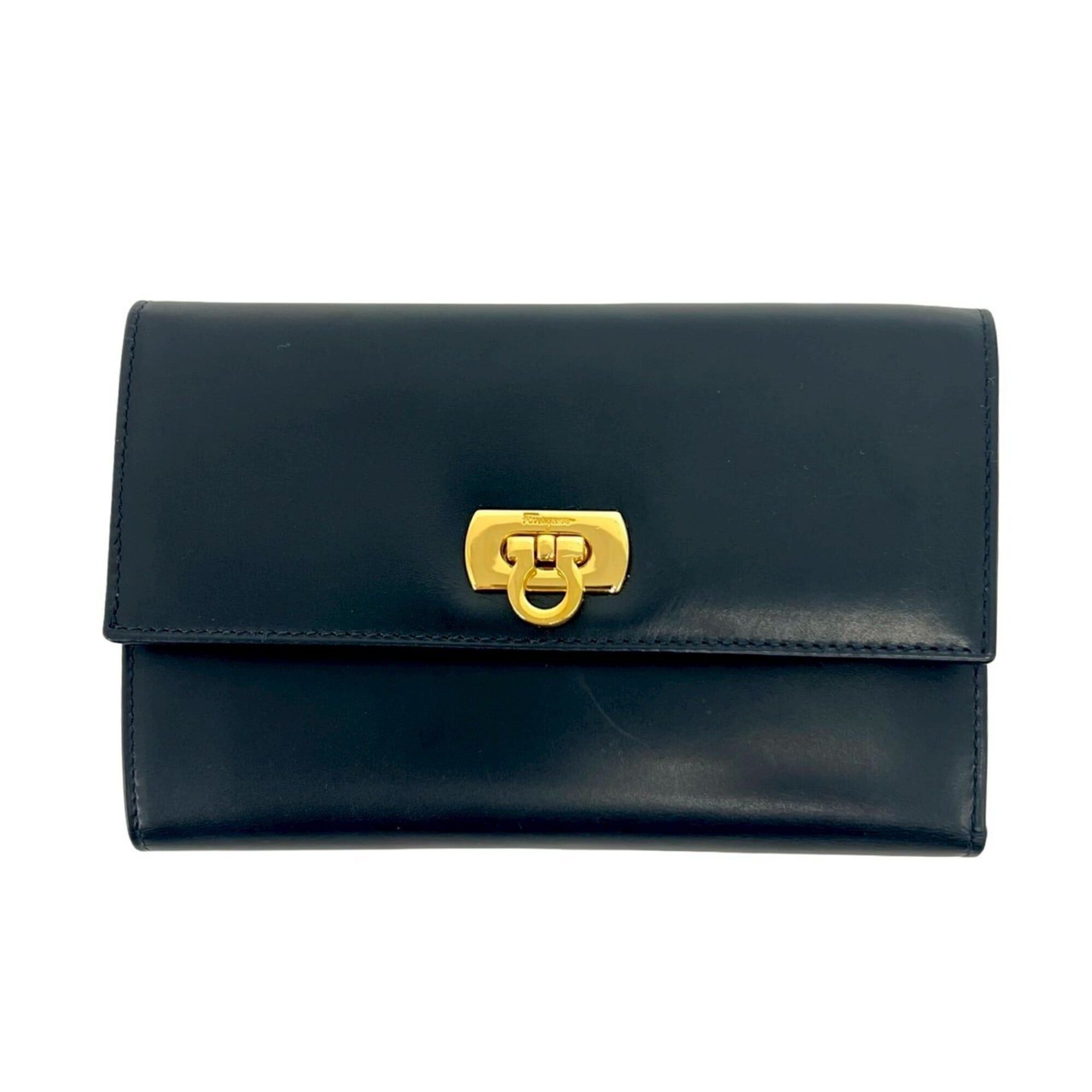 Salvatore Ferragamo Salvatore Ferragamo Gancini hardware leather trifold wallet, navy, 26883 Size ONE SIZE - 1 Thumbnail